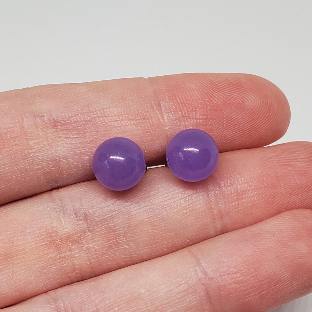 Jade Of Yesteryear Purple Lavender Jade Ball Sterling Silver Stud Earrings